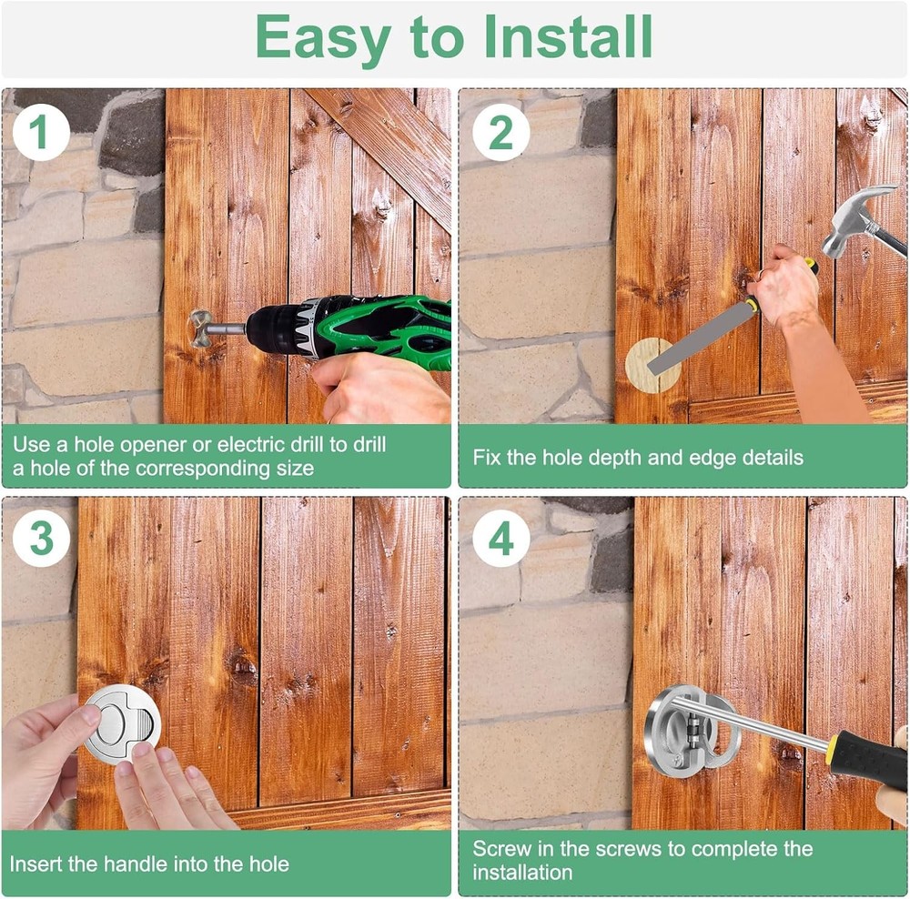 2Pcs Flush Ring Pull Handle 304 Stainless Steel Round Recessed Door Pull