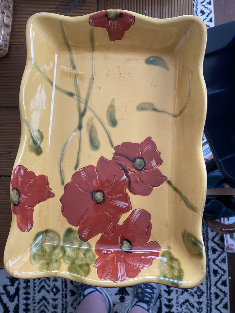 Fleur Rouge By Ambiance Rectangular Serving Dish