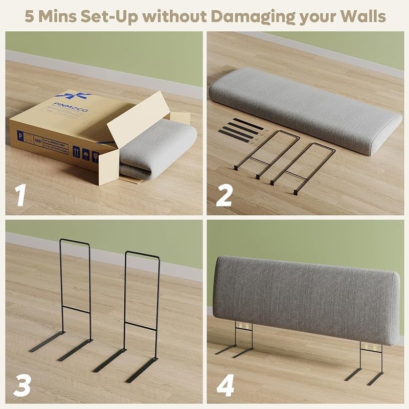Height Adjustable Upholstered Headboard Thick Foam Easy Install Removable Cover