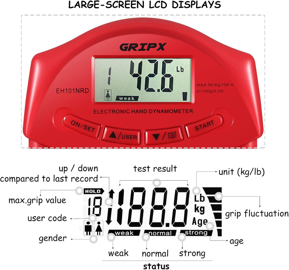 Digital Hand Dynamometer Grip Strength Measurement Meter Auto Capturing Electron