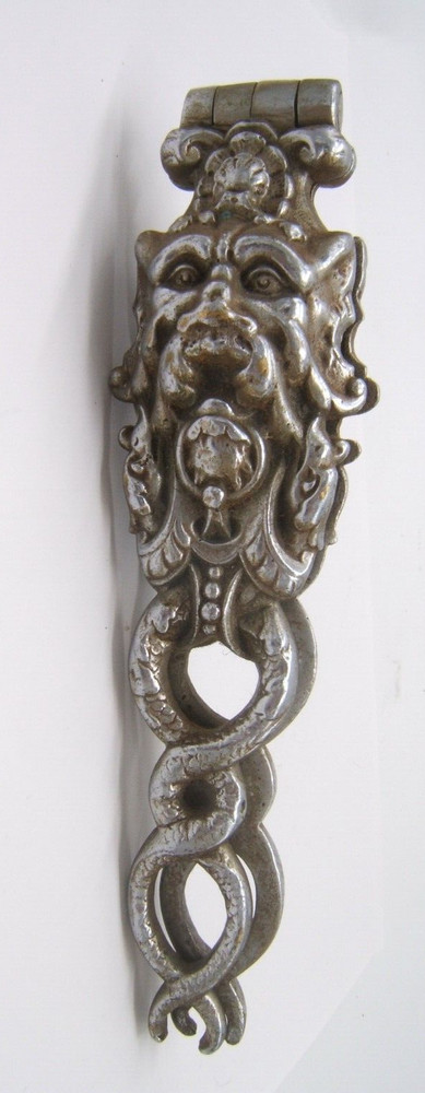 BRONZE SILVERPLATE NUTCRACKER W/ GROTESQUE LION ON FRONT OF HANDLE