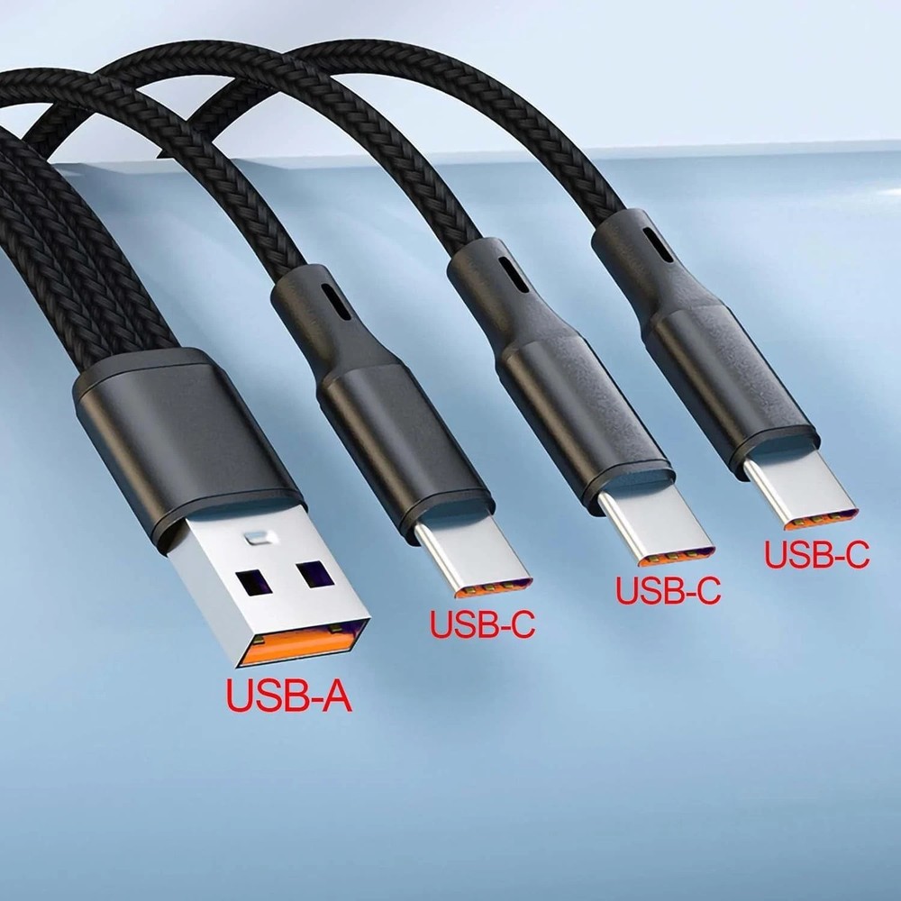 Multi USB-C Cable 4FT, 3 in 1 Multiple Type C Charging,3A Splitter Black