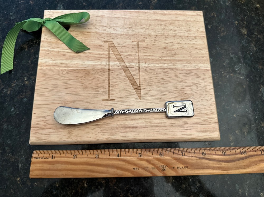 Cheese Board With Knife, “N” Monogram