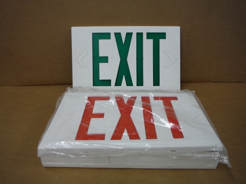 Exitronix Emergency Exit Sign LED Battery Back Up White W/ Red/ Green  Letters