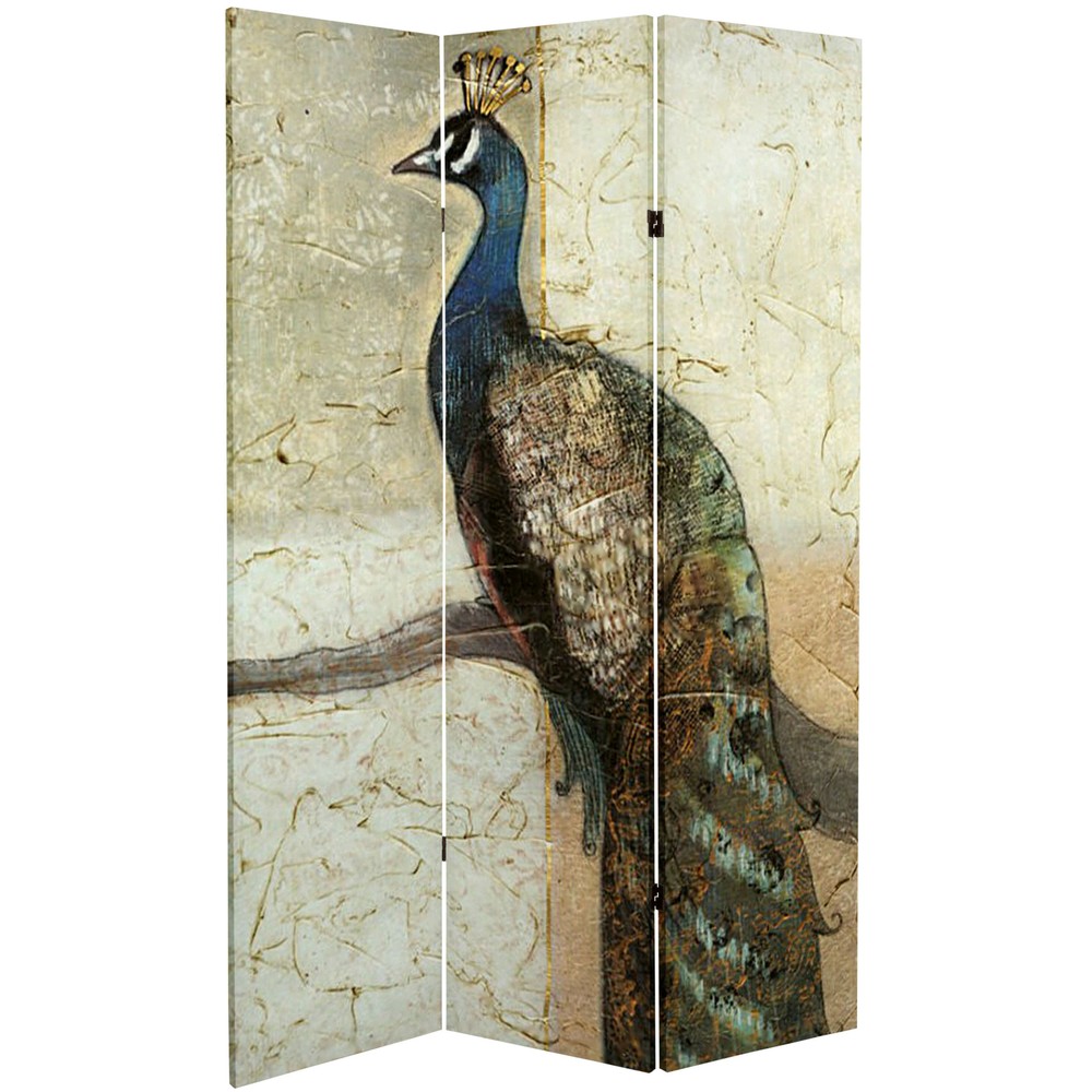 6 ft. Tall Double Sided Peacocks Canvas Room Divider