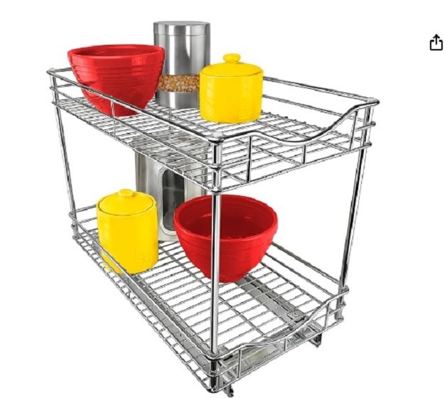 Pull Out Cabinet Organizer 11"x18" Slide Out Drawer For Kitchen Cabinets 2-Tier