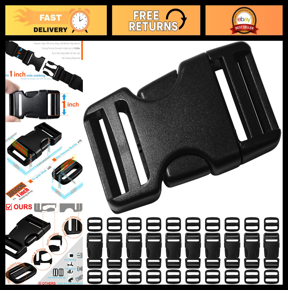 1" Webbing Strap Buckles Set - 10 Quick Release & 20 Tri-Glide Clips for Heavy D