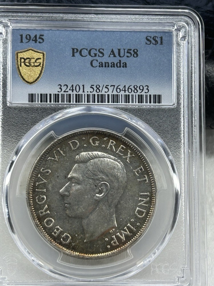 1945 canada silver dollar PCGS AU58