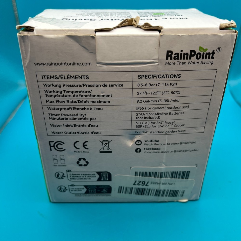Rainpoint 1-Zone Water Timer ITV105 Water/Rustproof Rain Delay Watering