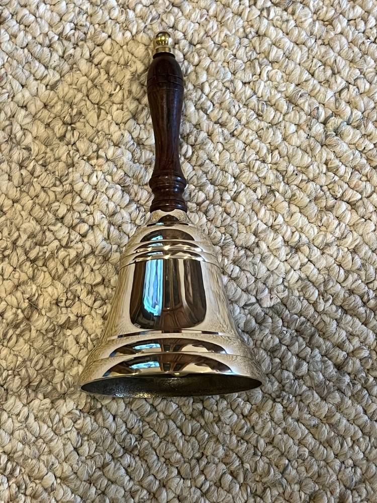 Solid Brass Wood Handle Bell 8.5" H 4" bell size