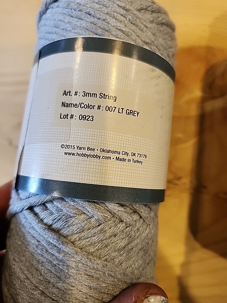 Yarn Bee Braided Basics String 82yd 3mm Light Grey 2 Skeins