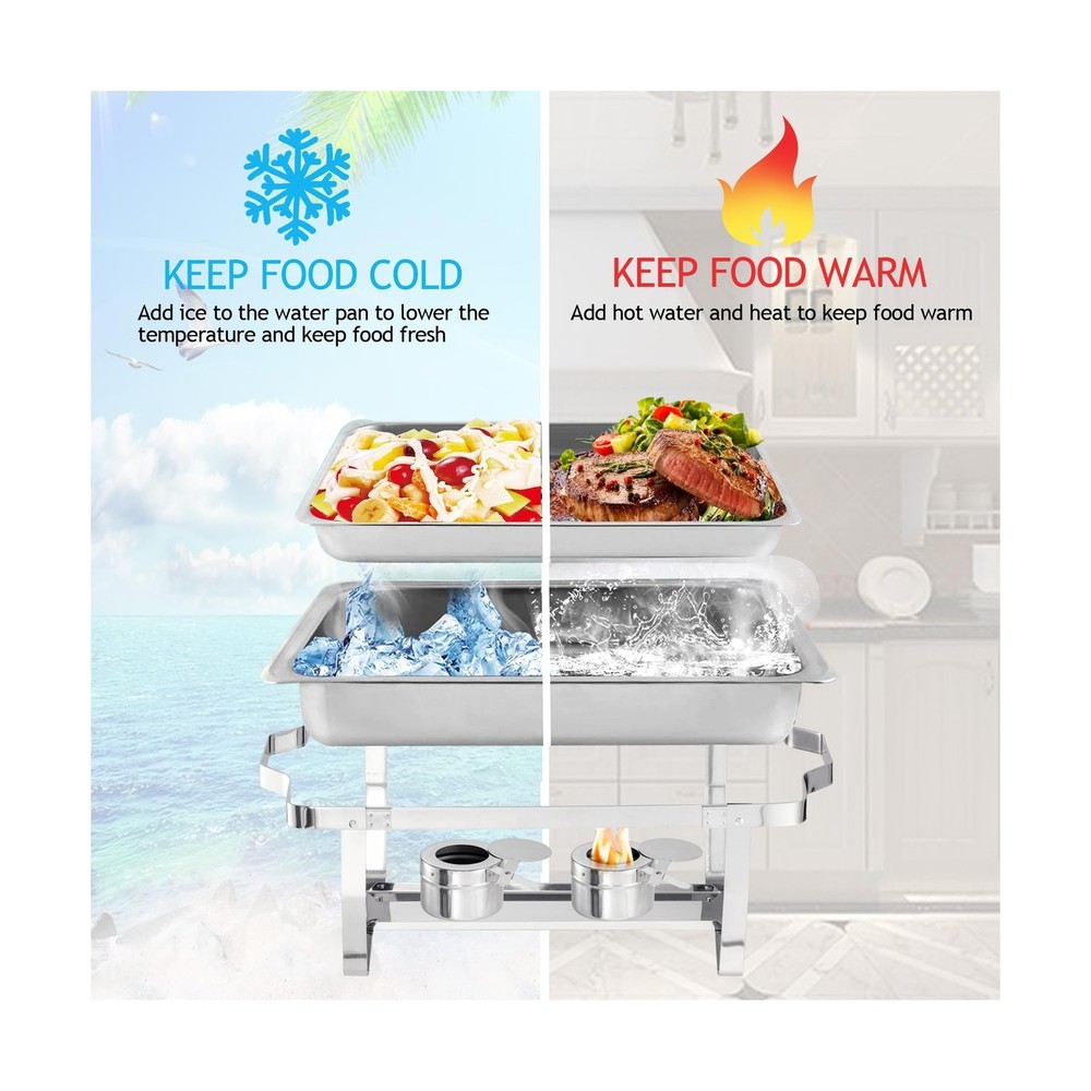 Chafing Dish Buffet Set 4 Packs,9 Quart Stainless Steel Foldable Rectangular ...