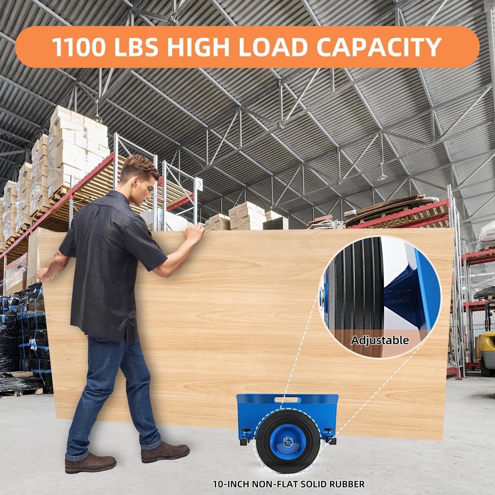 Heavy Duty Panel Dolly 1100LBS Capacity Door Cart with 10" Solid Rubber Wheel...