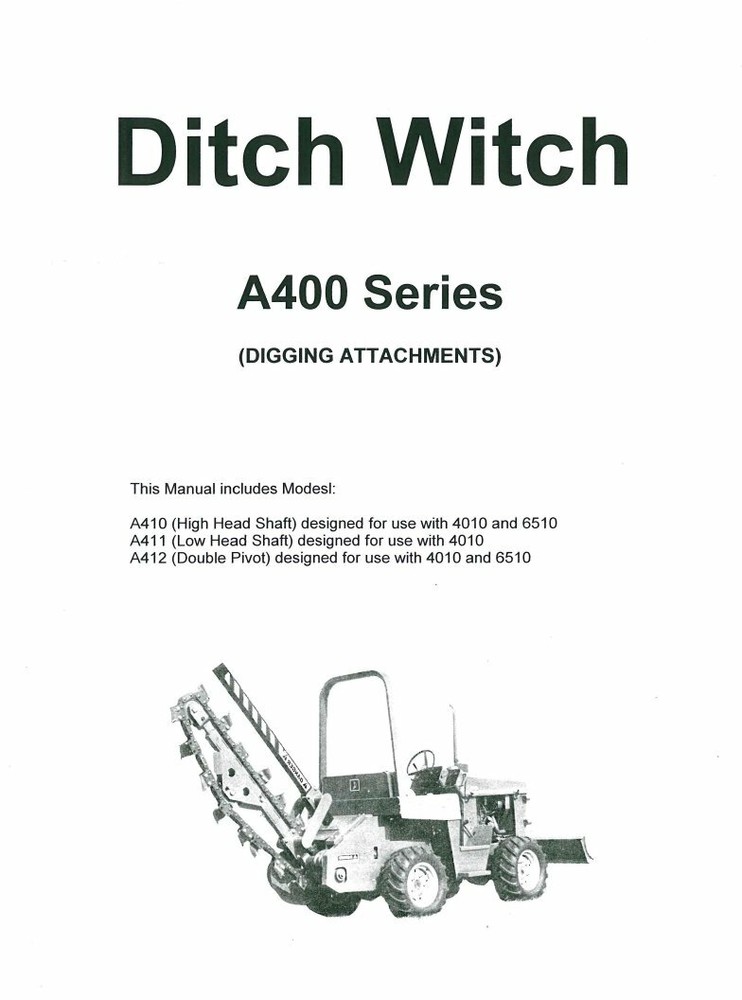 Ditch Witch A400 Digging Attachment Operators Parts Manual