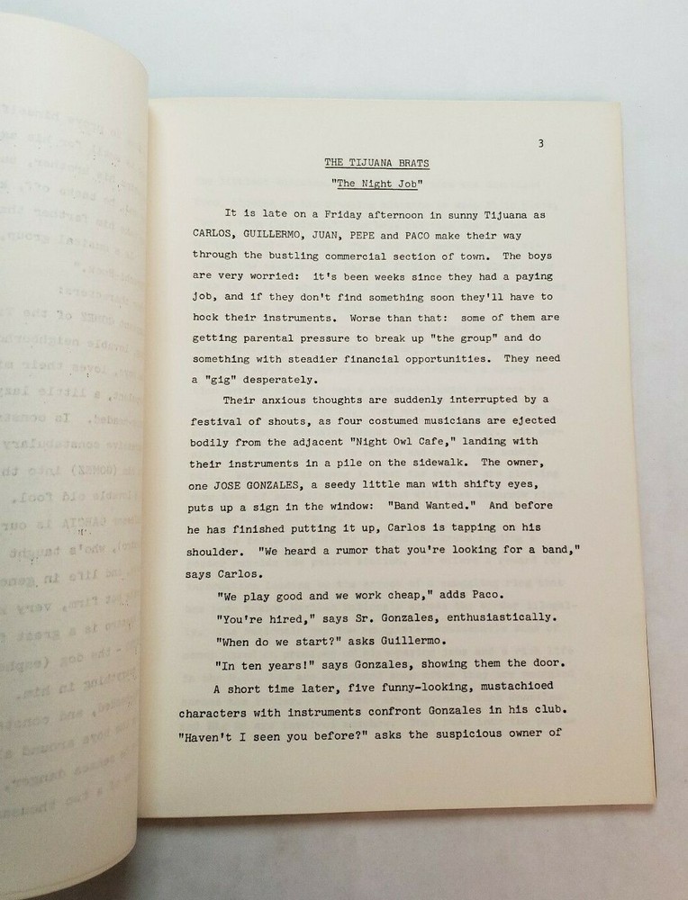 THE TIJUANA BRATS / Bernard Rothman 1970's Unproduced Treatment Script
