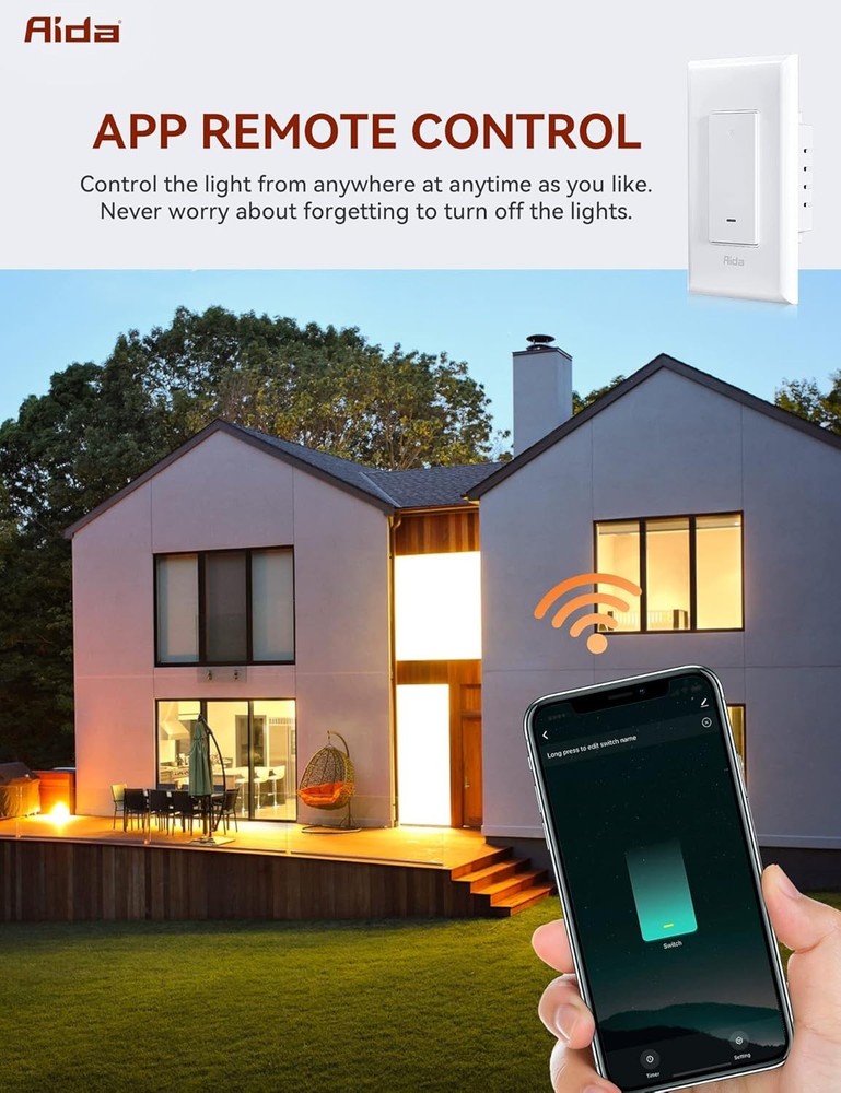 AIDA Smart Light Switch, Single Pole WiFi Smart Switch, Works with Alexa