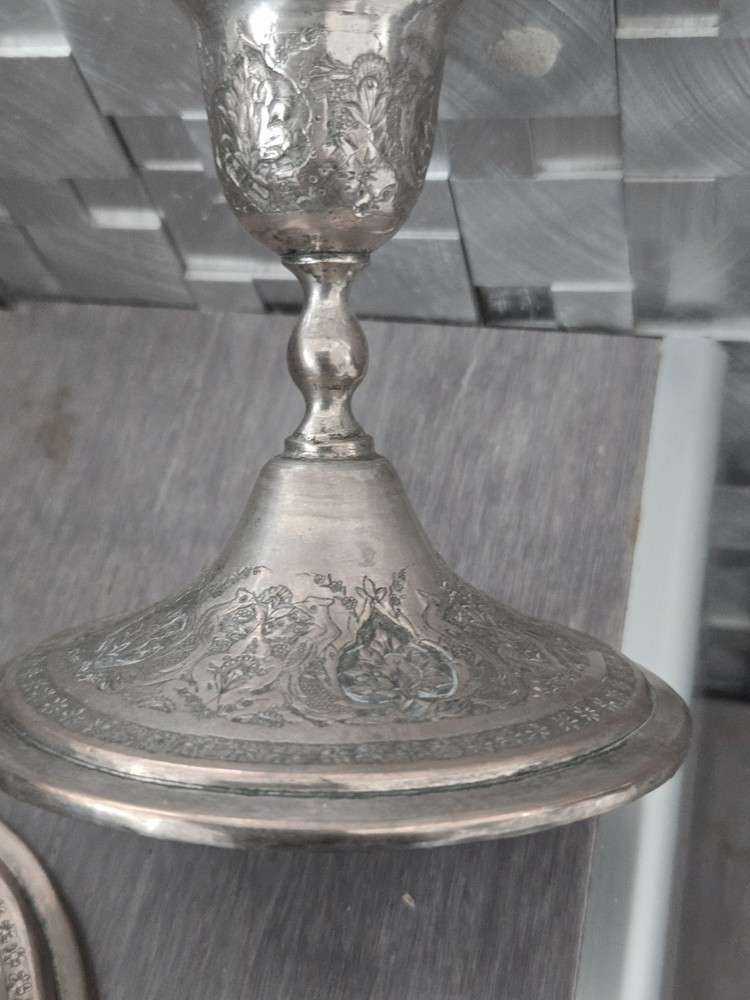 exceptional Antique Pair Of Middle Eastern Solid Silver Candle Holders