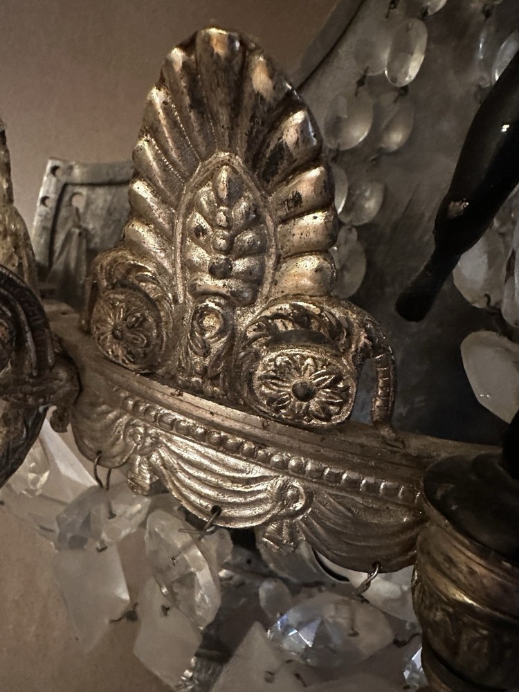 Neoclassical Figurative Crystal Sconce Large Antique