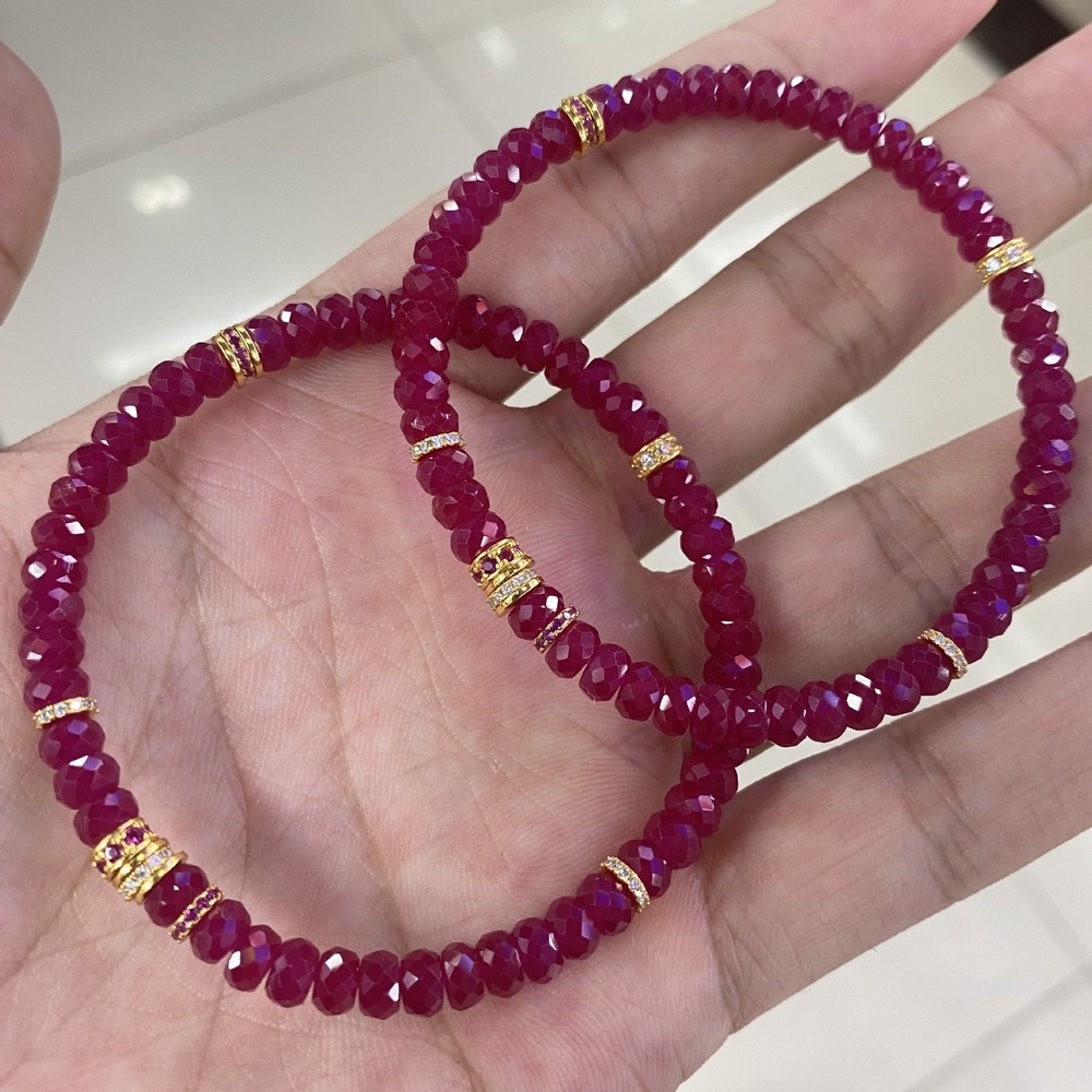 Ruby engraved dial bead bracelet with pigeon blood red cut surface spacer