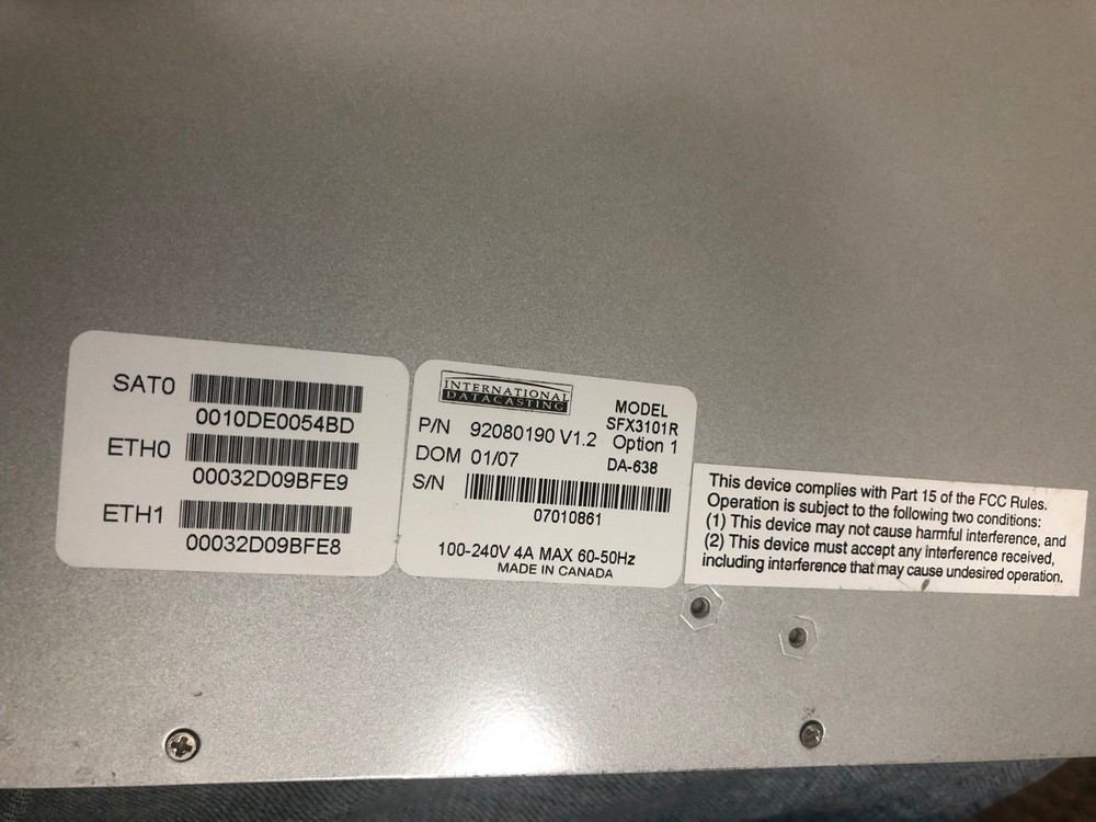 One International Datacasting SuperFlex DVB-S DVB-S2 Receiver SFX3101R