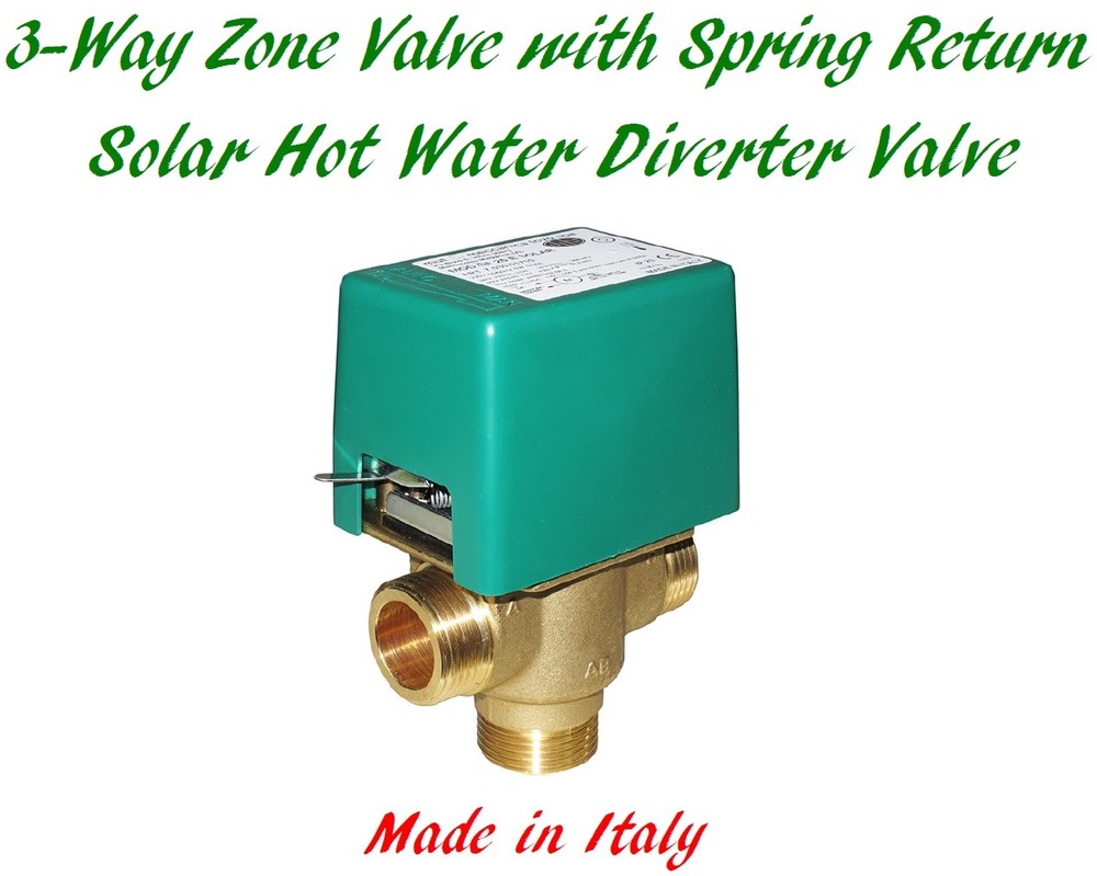 Solar Hot Water Motorized 3-Way Zone Solenoid Diverter Valve With Spring Return