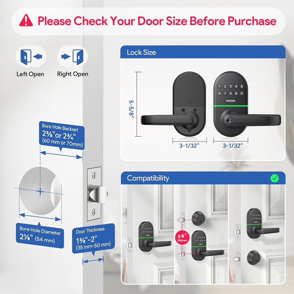 Door Lock with Handle: Keyless Entry Smart Lock for Front Door