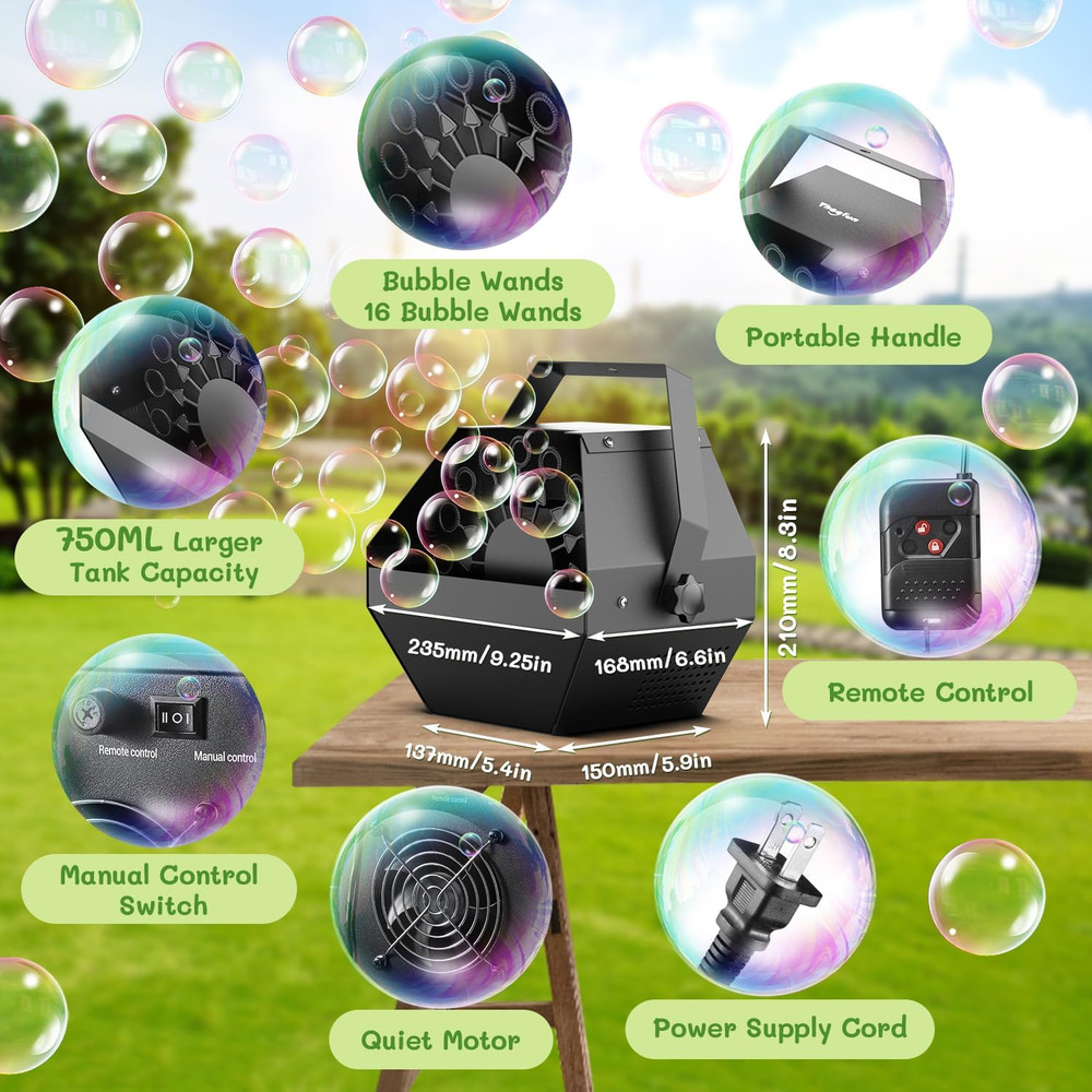 Bubble Machine 750ML Remote Control Metal Bubble Blower, Automatic Party Maker