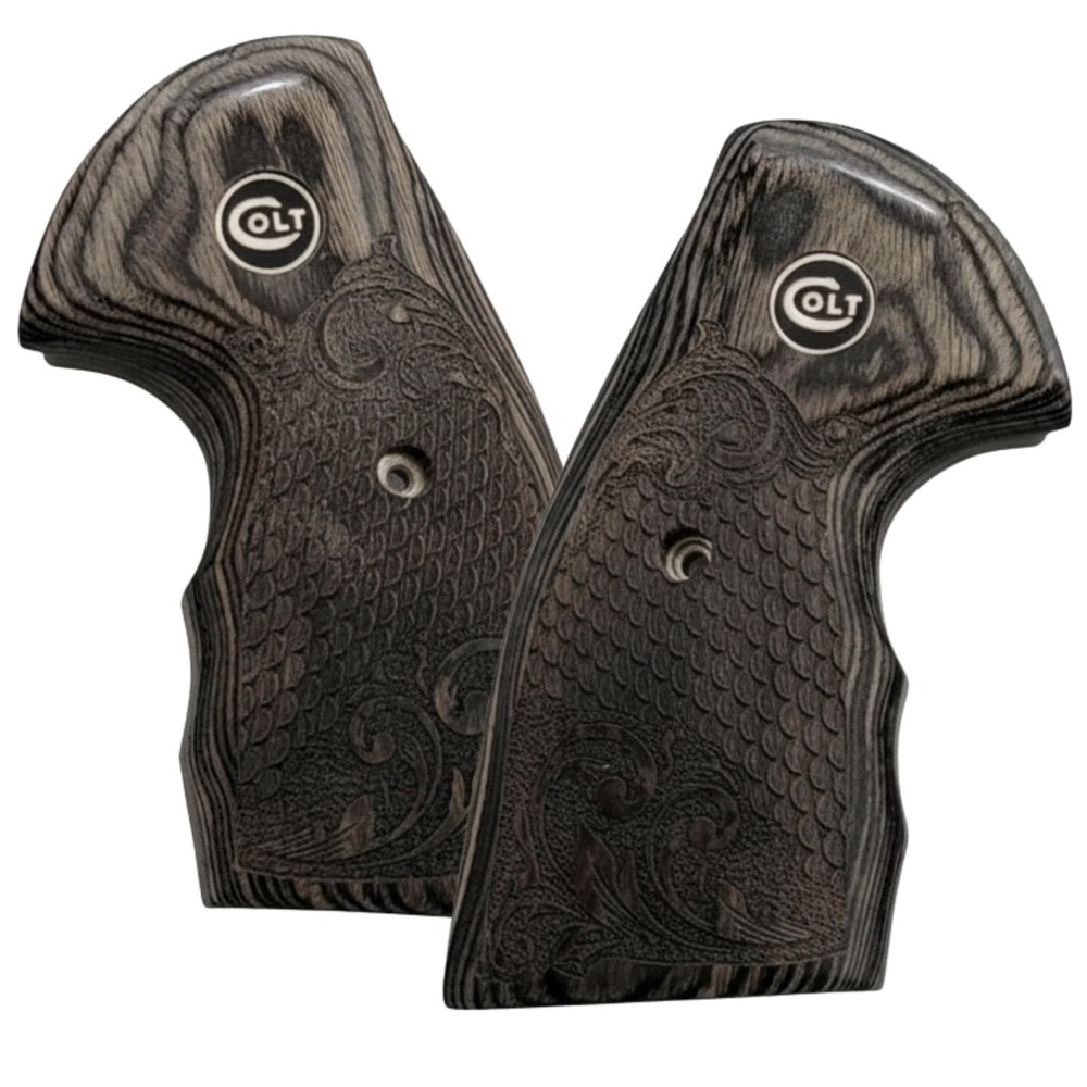 Colt Python Grips Black Rosewood Scroll & Scales Black Colt Medallion
