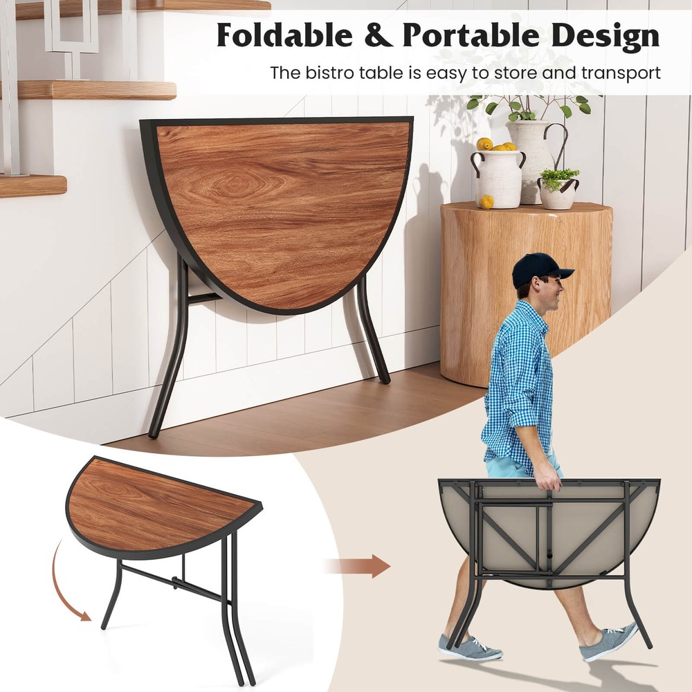 Half-Round Folding Event Table Foldable Banquet Table w/ Metal Frame Brown