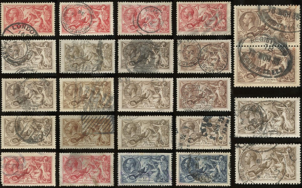 GB SEAHORSES KG5th 1913-1934 ISSUES + TYPES + POSTMARKS ..PRICED SINGLY