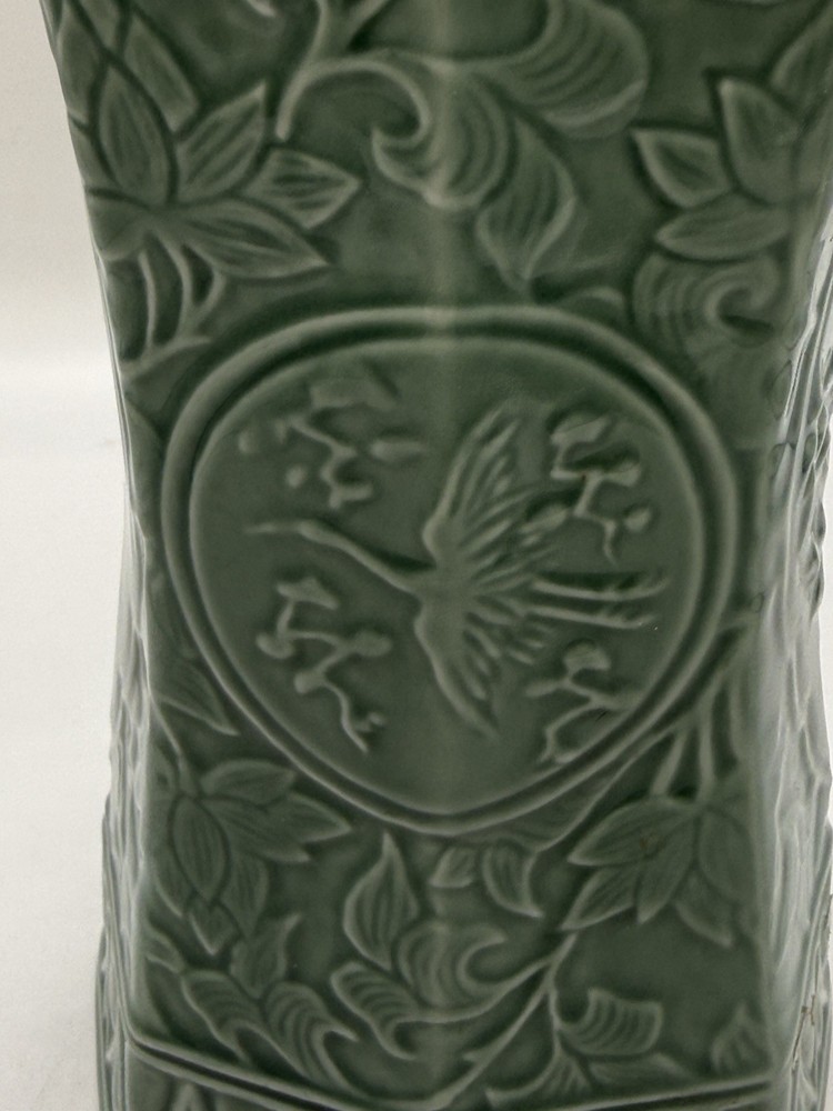 Ceramic Celadon Octagonal Bottle Leegangju, Korean Luck