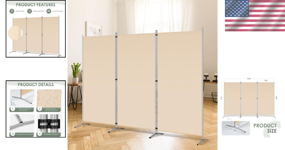 Versatile 3-Panel Freestanding Room Divider - Lightweight & Easy to Store