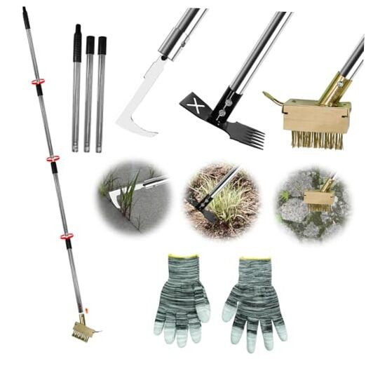 3-in-1 Multi-Function weed puller tool set: Crack Weeder, Moss Scraper Brush &