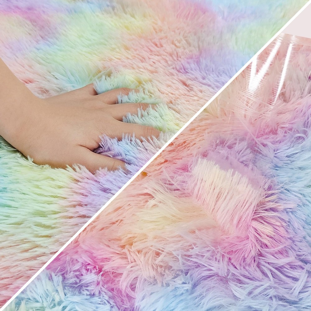 JiaoBaba Small Fluffy Rainbow 2' x 3' (Rectangular), Tie-dyed