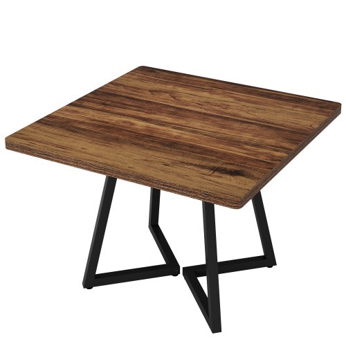 Dining table A brown industrial kitchen table with a black metal frame
