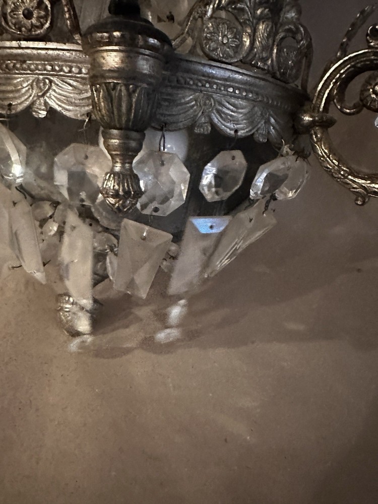Neoclassical Figurative Crystal Sconce Large Antique