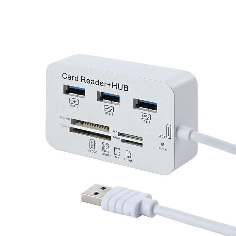 Multi-function Aluminum 3 Port USB 3.0 Hub 4 In 1 Memory Card Reader Adapter