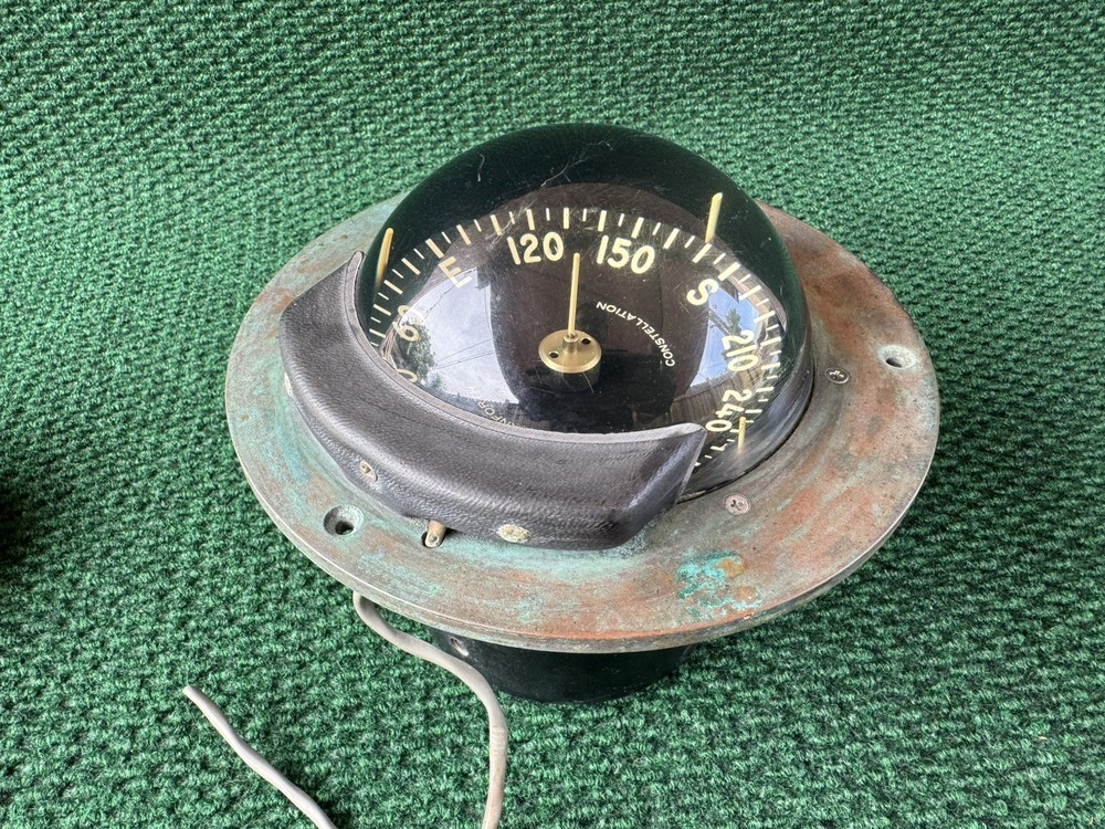 Vintage DANFORTH CONSTELLATION Dash Mount Compass Brass Bezel