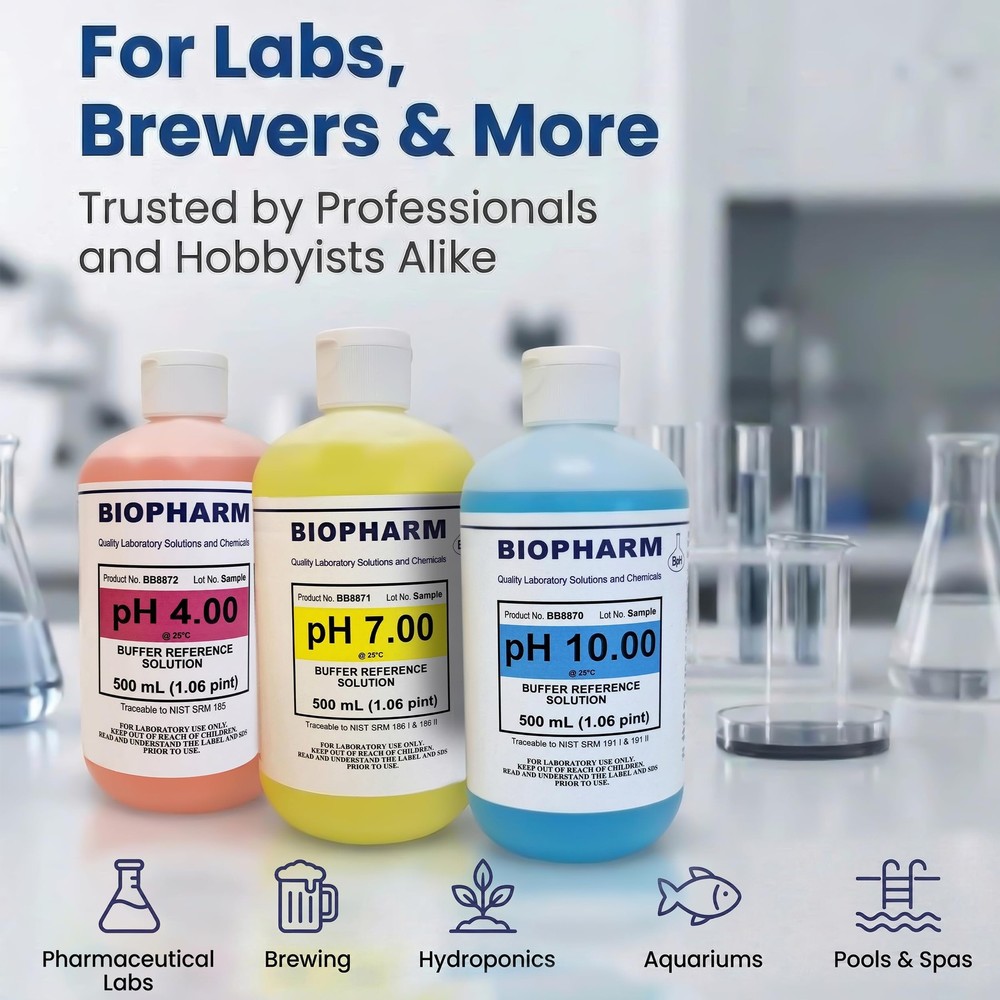 pH Buffer Calibration Solution 3-Pack: 4.00, 7.00, 10.00 Buffers —...