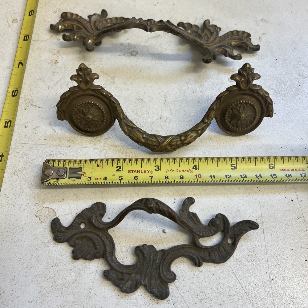 Three French Rococo Brass Handles Pulls