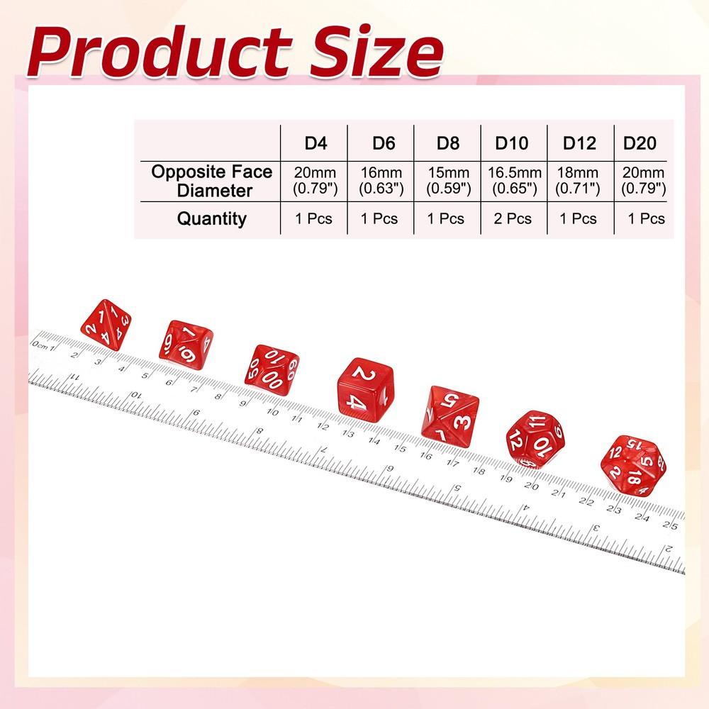 7Pcs Polyhedral Dice Set for Role Playing Games, Pearl Pattern Red