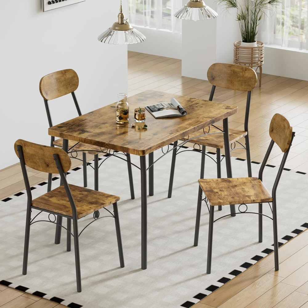 Dining Table Set for 4, 5-Piece Kitchen Table with 4 Chairs, MDF Board Tabletop