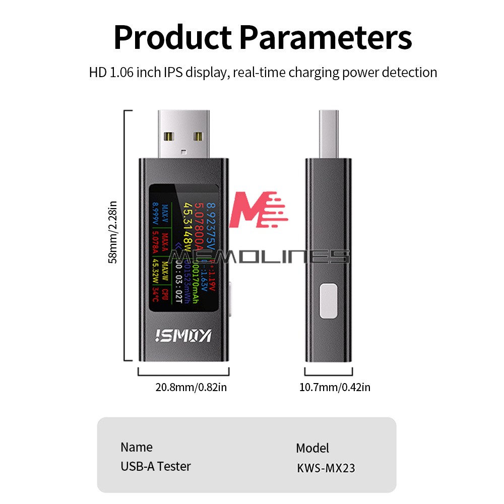 1.06" IPS Multi-function USB Tester Voltage Ammeter Power Meter DC 4-30V 0-8A