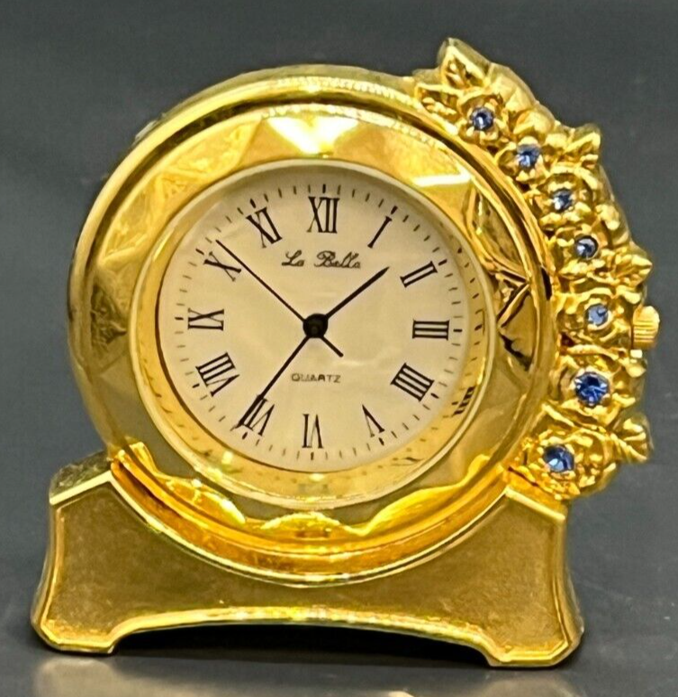 Mini Quartz Clock Round, With Blue Diamonds Around The Clock
