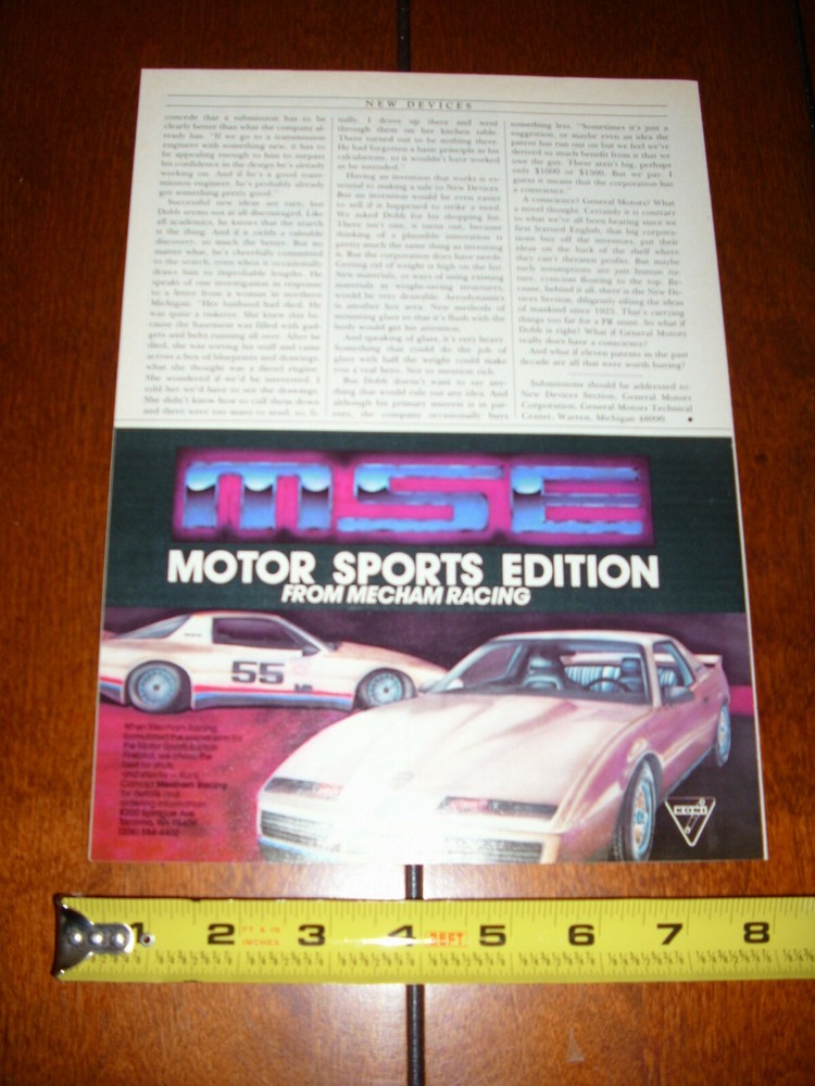 1982 MSE TRANS AM MECHAM RACING ORIGINAL AD