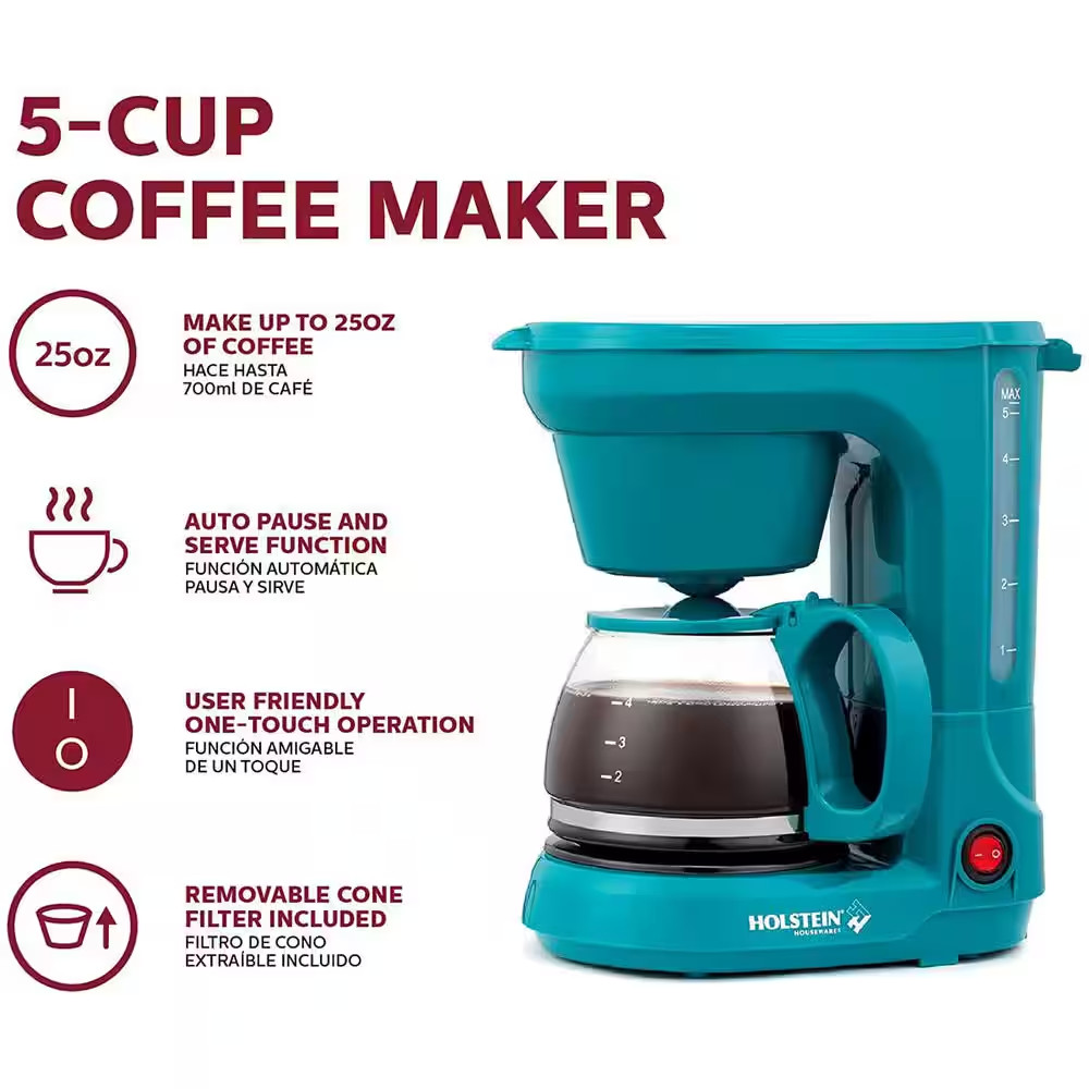 Everyday 5-Cup Teal Coffee Maker