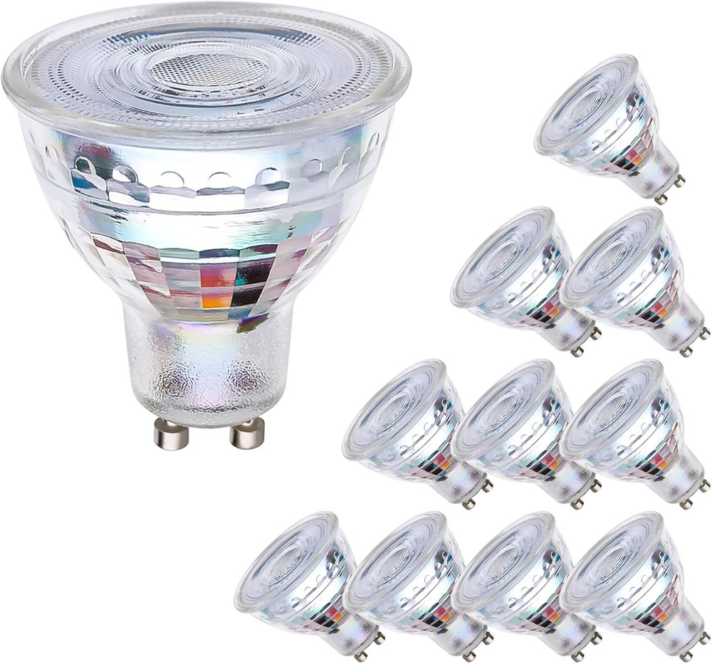 10-Pack GU10 LED Bulbs 5.5W Dimmable Daylight 5000K Full Glass Recessed Track.