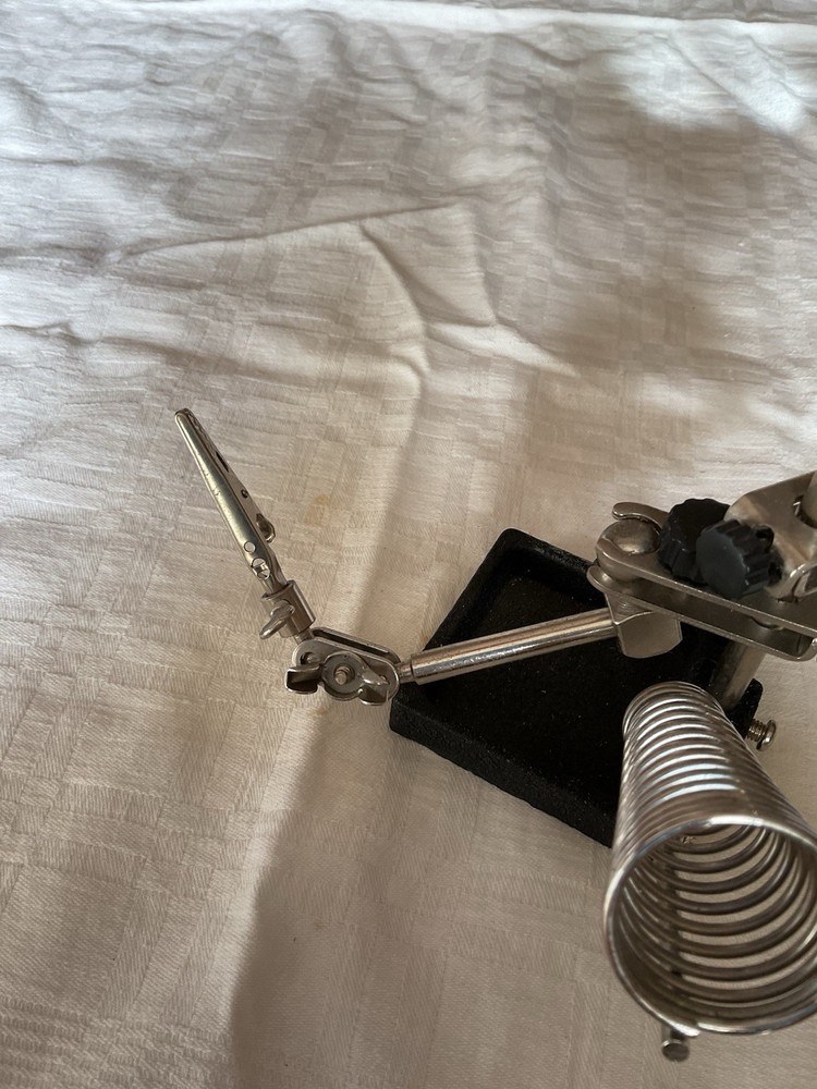 Vintage Adjustable Bench Tool Magnifier Clips Cast Iron Base