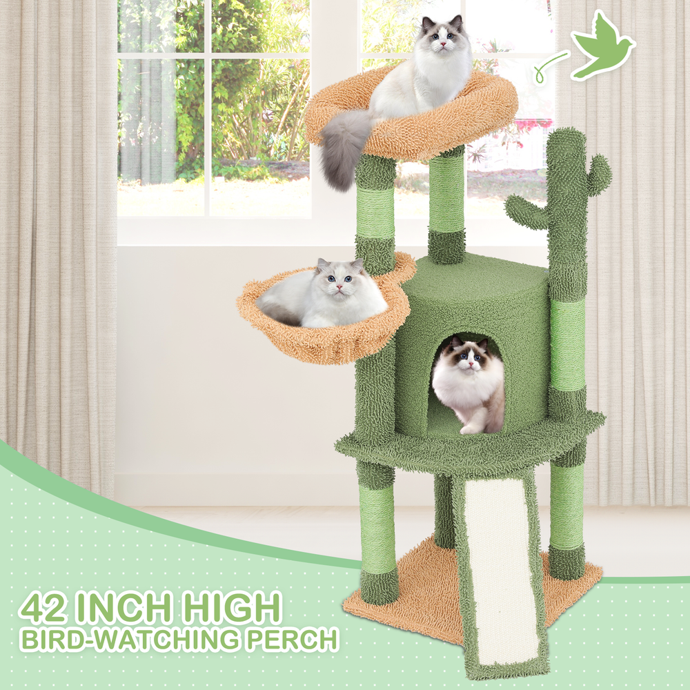 42" Cactus Cat Tree Tower Scratching Post Multi Level Activity Center Cats Toys