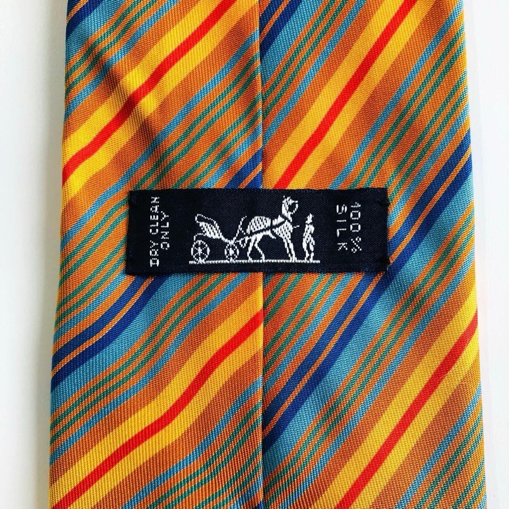 HERMES tie stripe pattern orange